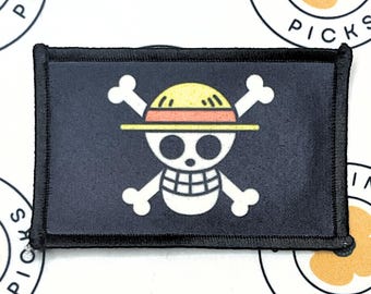 One Piece Straw Hats Jolly Roger Logo 2x3 Morale Patch with Adhesive or hook and loop backing