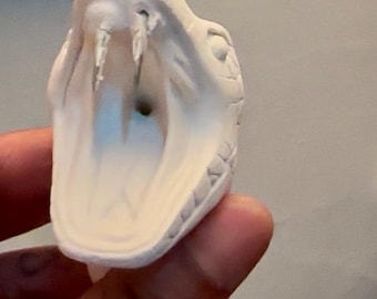 Off White Clay Snake Sculpture - Attack Position