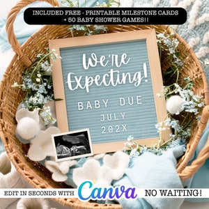Boy Pregnancy Announcement Digital Baby Announcement Boy Gender Reveal Social Media Reveal Editable Template