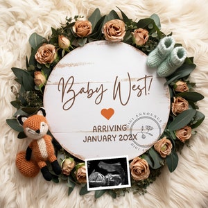 Woodland Fox Pregnancy Announcement Digital, Gender Neutral Announcement, Woodlands, Social Media Announcement Template