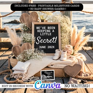 Seaside Pregnancy Announcement, Digital Baby Announcement, Editable Template, Social Media Reveal, Instagram