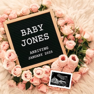 Rose Floral Pregnancy Announcement, Digital Spring Boho Baby Announcement, Baby Girl, Social Media Instagram Baby Reveal