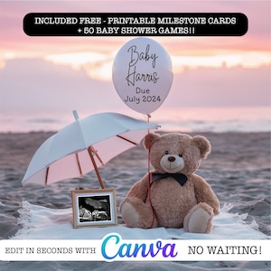 Digital Pregnancy Announcement - Sunset Beach Gender Neutral Announcement Instagram, Editable Template Social Media Facebook