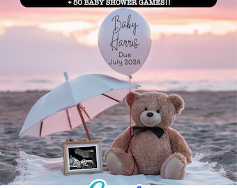 Faire-part de grossesse numérique - faire-part de sexe neutre Sunset Beach Instagram, modèle modifiable médias sociaux Facebook