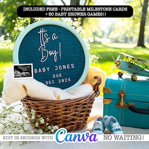Boy Pregnancy Announcement Digital Baby Announcement Boy Gender Reveal Social Media Reveal Editable Template Its a Boy Little Brother