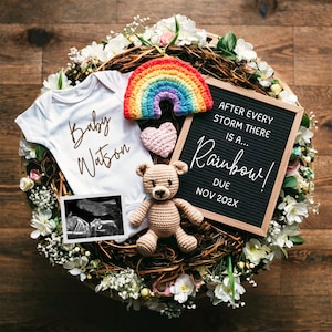 Annuncio di gravidanza digitale Rainbow Baby - Modello neutro rispetto al genere - Rivelazione del bambino sui social media - Rainbow baby in arrivo - FIVET
