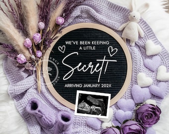 Purple Roses Baby Girl Pregnancy Announcement Digital Baby Announcement Girl Gender Reveal Social Media Editable Template Its a Girl