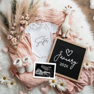 Baby Sister Girl Pregnancy Announcement Digital Baby Announcement Girl Gender Reveal Social Media Reveal Editable Template Its a Girl