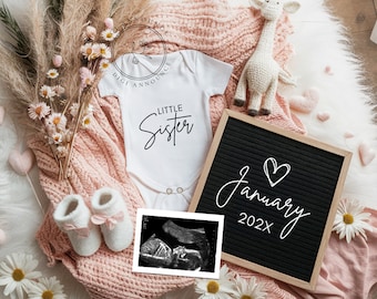 Baby Sister Girl Pregnancy Announcement Digital Baby Announcement Girl Gender Reveal Social Media Reveal Editable Template Its a Girl