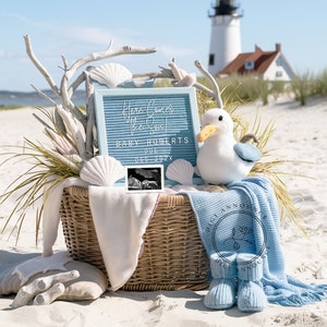 Beach Pregnancy Announcement Digital, Summer Announcement, Editable Social Media Template, Pregnancy Gender Reveal