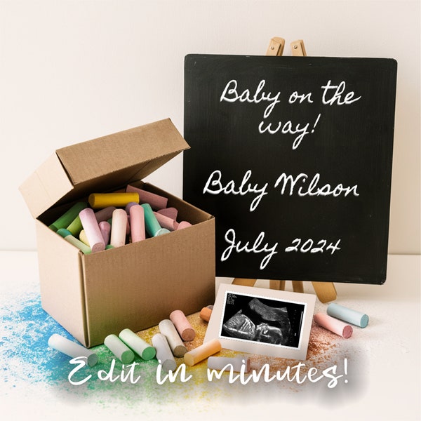 Digital Pregnancy Announcement - Chalk Board Gender Neutral Announcement Instagram, Editable Template Social Media Facebook