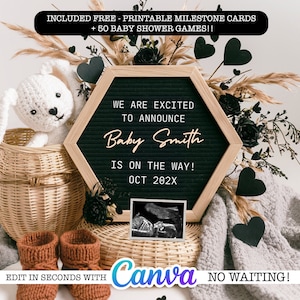 Moody Black Pregnancy Announcement - Gender Reveal - Digital Canva Template - Social Media Template - Canva Template