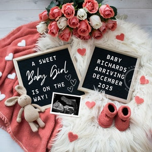 Pink Little Sister Girl Pregnancy Announcement Digital Baby Announcement Girl Gender Reveal Social Media Reveal Editable Template Its a Girl
