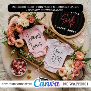 Digital Twin Pregnancy Announcement - Twin Baby Girls Announcement Instagram, Editable Template Social Media Facebook