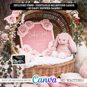 Girl Pregnancy Announcement Digital | Pink Announcement | Gender Reveal for Social Media | Editable Template| Its a Girl | Baby Sister
