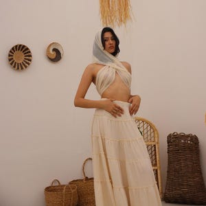 Hooded Boho Crop Top and Tiered Maxi Skirt,Two Piece Set,Festival Skirt Set,Gypsy Skirt,Summer Long Skirt,Holiday Dress,Beach Resort Wear