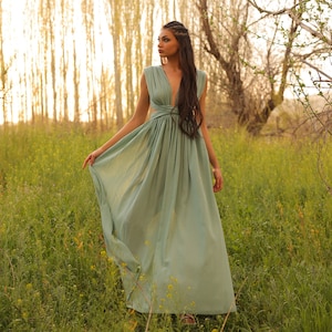 Long Summer Flowy Boho Dress,Bohemian Dress,Slit Summer Dress,Greek Goddess Dress,Helen Dress,Wedding Guest Dress,Backless Dress