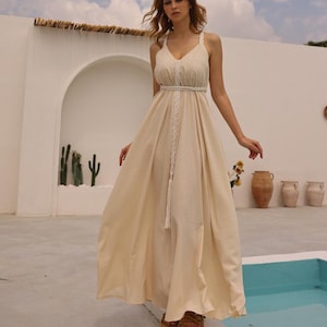 Bridal Goddess Dress,Grecian Wedding Dress,Bohemian Priestess Adjustable Dress,Off White Handmade Macrame Dress,Backless Maxi Dress
