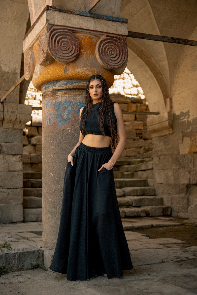 Black Top and Maxi Skirt