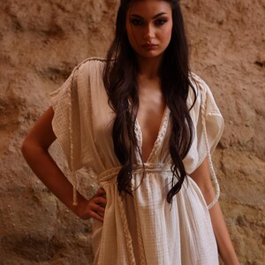 Vestido largo bohemio, vestido de diosa etérea, atuendo de boda bohemio, ropa de festival de verano de inspiración griega, ropa orgánica, lino, ropa de resort imagen 11