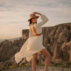 Off-white Slit Boho Dress,Simple Wedding Dress,Wedding Guest Dress,Backless Dress,Maxi Dress,Summer Long Dress,Greek Goddess Dress,Organic