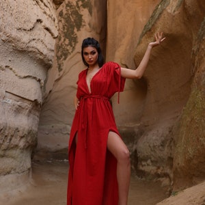 Vestido largo bohemio, vestido de diosa etérea, atuendo de boda bohemio, ropa de festival de verano de inspiración griega, ropa orgánica, lino, ropa de resort imagen 10