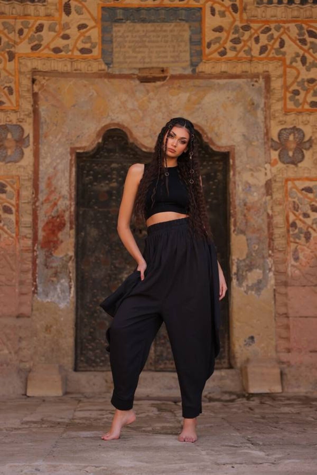 Couture Black Harem Pants with Elastic Waist main image 1
