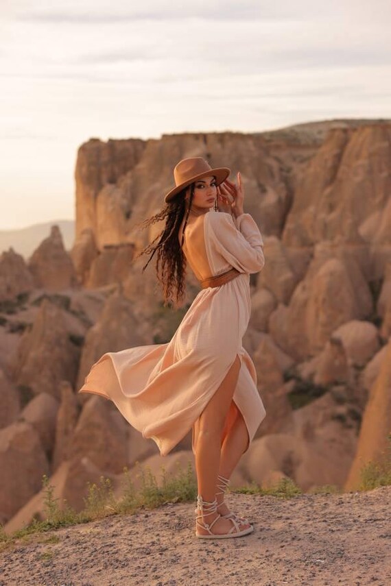 backless goddess dress Long Dress-goddess Dress-wedding Guest Gown-bridesmaid Dress-v-neck Long Dress-organic Cotton Maxi Dress-muslin Dress-long Sleeve Suitable for all kinds Short Dress I hate my wedding Color:AS Photo ( Purple )