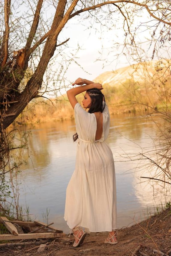 Casual Grecian Summer Dress Long Pastel Yellow Gauze Gown In Greek Style INVITADÍSIMA