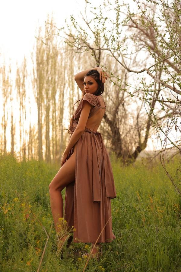 Brown Side Slit Dress