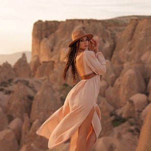 Goddess Dress,Backless Boho Long Dress,Bohemian Slit Dress,Wedding Guest Dress,Boho Wedding Dress,V-neck Dress,Bridesmaid Dress,Organic