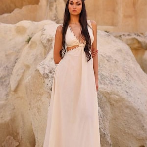 Goddess Dress,Long Summer Dress,Cleopatra Costume,Egyptian Dress,Boho Wedding Dress,Backless Dress,High Slit Dress,Linen Gauze Dress,Gifts