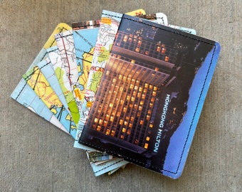 Slim Wallet-  Vintage Postcard, Vintage Maps of Hong Kong- choose 1