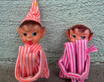 Vintage 1950s knee hugger elf set of 2 Made in Japan- pink and orange