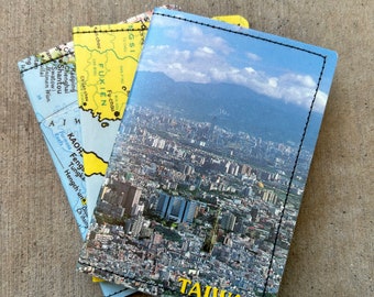 Slim Wallet- Vintage Maps& Postcard of Taiwan- Choose 1