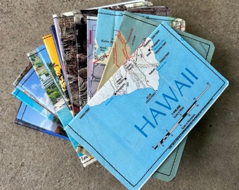 Slim Wallet- Vintage Hawaii Big Island Maps, Postcards- Choose 1