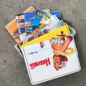 Smalle portemonnee: briefkaart met reisadvertentie Hawaii, kies 1