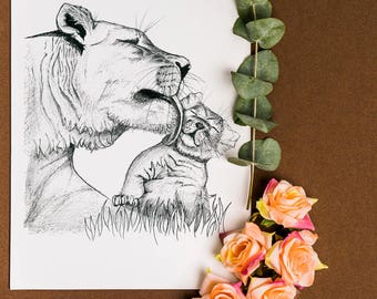 Mother's Love Series 8x10 Print - Lion & FREE Shipping