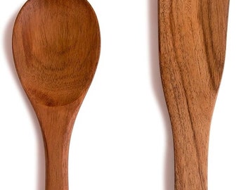 Wood Salad Server Set Wooden Mixing Tongs Dinner Spoon & Spatula Serving Utensils