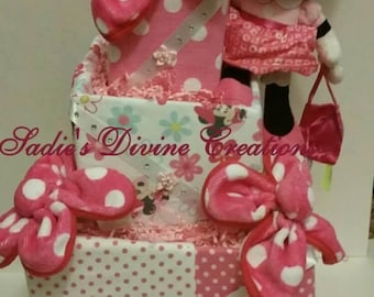 Minnie Mouse Diaper Cake – 3-Tier Baby Shower Centerpiece