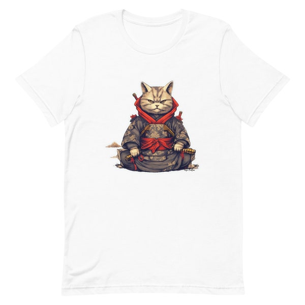 Samurai Cat in Traditional Armor - Unique Feline Warrior Shirt Design