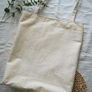 Reversible Canvas Tote Bag with Daisy Print | Eco-Friendly Tote with Pocket | Handmade Floral Cotton Bag | Reusable Shopping Bag | Minimalis