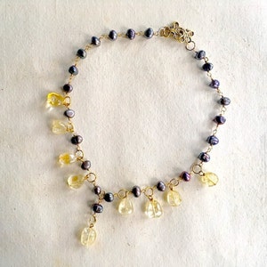 Peacock Pearl and Citrine Necklace