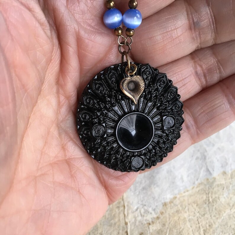 Black and Blue Necklace Made of Vintage Elements Etsy