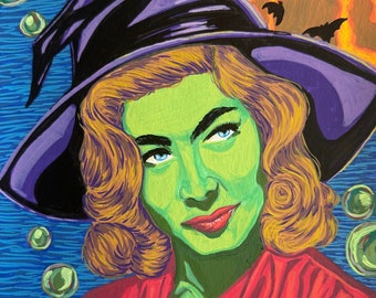 Vintage Hexe Acrylbild: Gruseliges Halloween Bild, 20x30