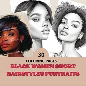 Black Women Short Hairstyles Portraits Coloring Pages, Adult & Teens Coloring Book, Printable Coloring Pages, Fashion Lady, Stress Relief