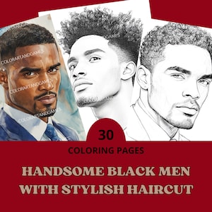 Black Men with Stylish Haircut Coloring Pages, Adult & Teens Coloring Book, Printable Coloring Pages, Handsome Black Men, Stress Relief