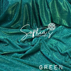 Green Shimmer Fabric by yard, Stretch Glitter Fabric | Luxury Sparkle Fabric | Glimmer | Green Glitter Fabric