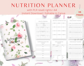 Nutrition Planner Canva Template, PLR Resell Rights (Digital Download)