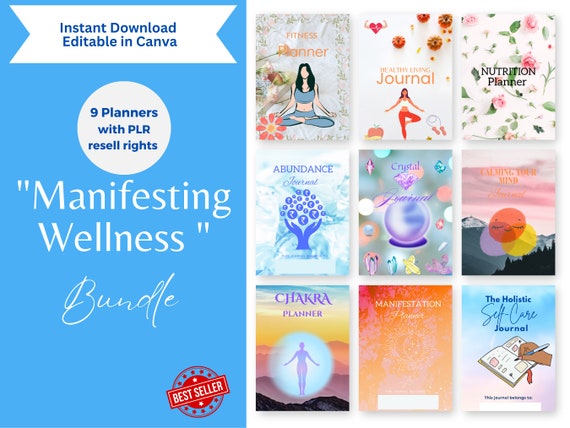 Manifestation Planner Bundle, Wellness Journals (PDF, Canva Editable)